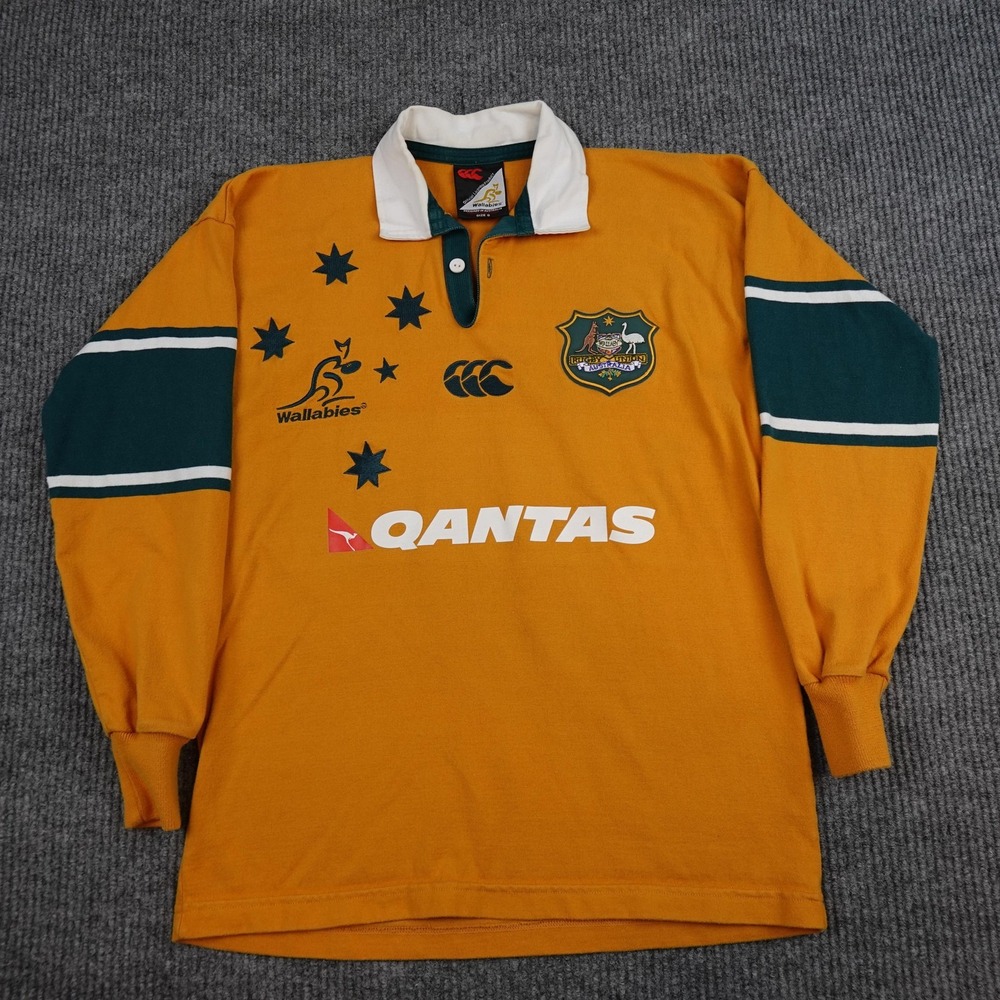 Canterbury Australia Wallabies Rugby Jersey Mens Small Yellow Qantas Long Sleeve